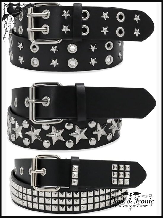 3 Pack Studded Belts Y2K Star Gothic Punk Rock Belt Set with Pyramid Metal main image 4